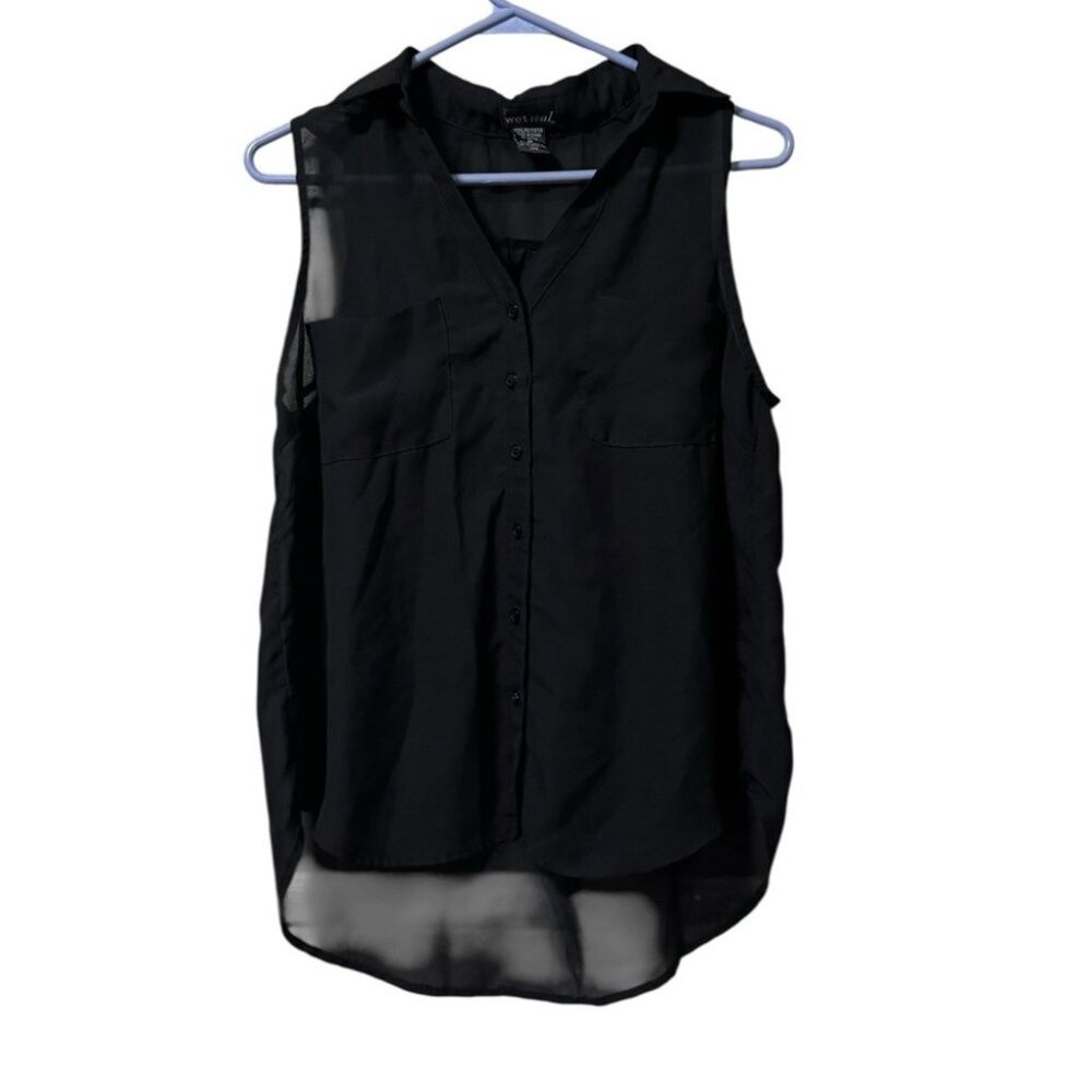 Wet Seal Women Sleeveless Button Down Top Sz Medium Sheer Lightweight Polyester